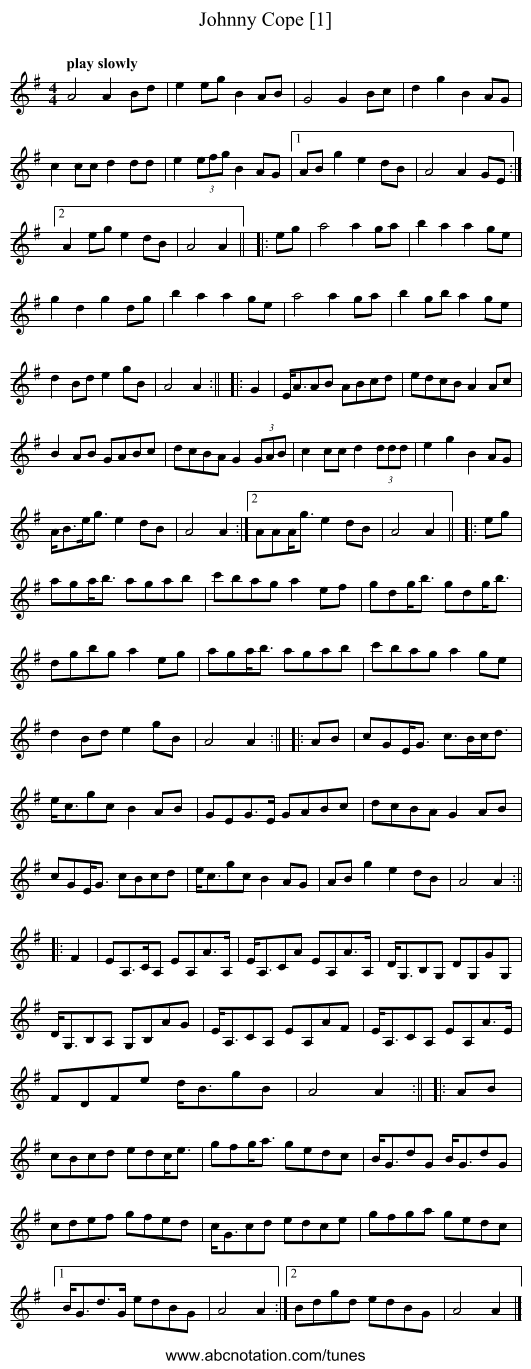 Johnny Cope [1] - staff notation
