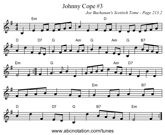 Johnny Cope #3 - staff notation