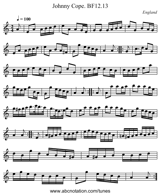 Johnny Cope. BF12.13 - staff notation