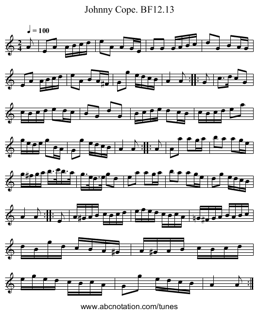 Johnny Cope. BF12.13 - staff notation