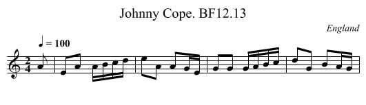 Johnny Cope. BF12.13 - staff notation