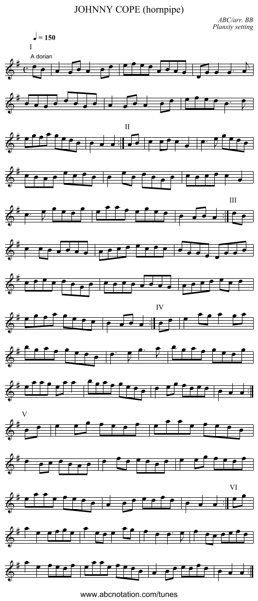 JOHNNY COPE (hornpipe) - staff notation