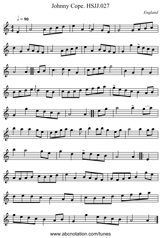 Johnny Cope. HSJJ.027 - staff notation