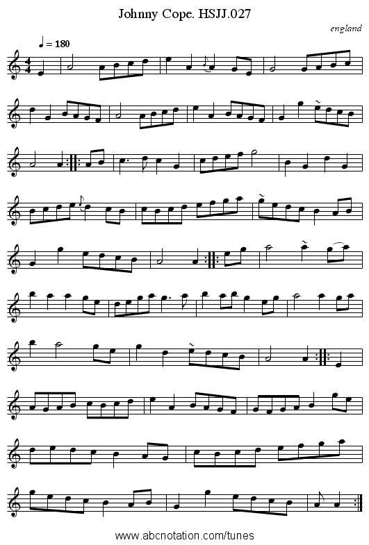 Johnny Cope. HSJJ.027 - staff notation