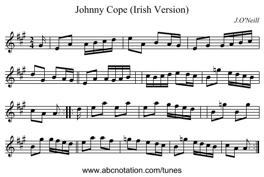 Johnny Cope (Irish Version) - staff notation