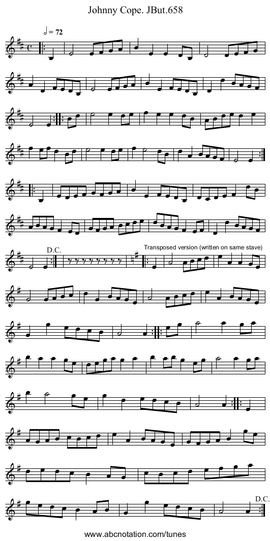 Johnny Cope. JBut.658 - staff notation