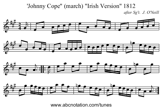 'Johnny Cope (march) Irish Version 1812 - staff notation