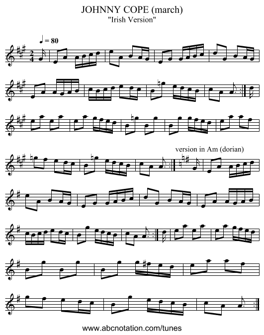 JOHNNY COPE (march) - staff notation
