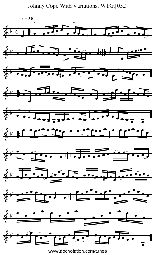 Johnny Cope With Variations. WTG.[052] - staff notation