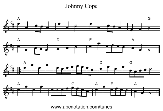 Johnny Cope - staff notation