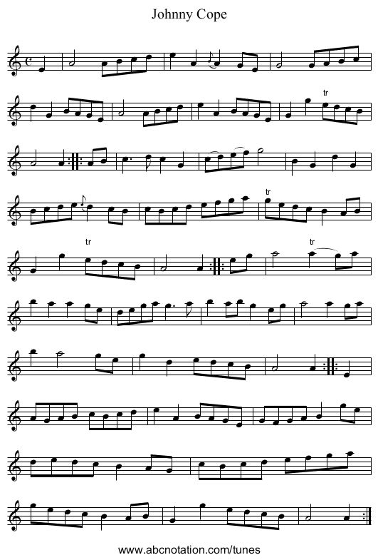 Johnny Cope - staff notation
