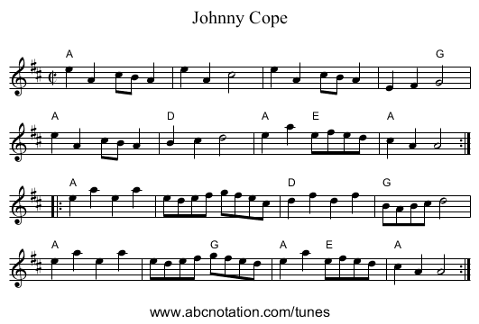 Johnny Cope - staff notation