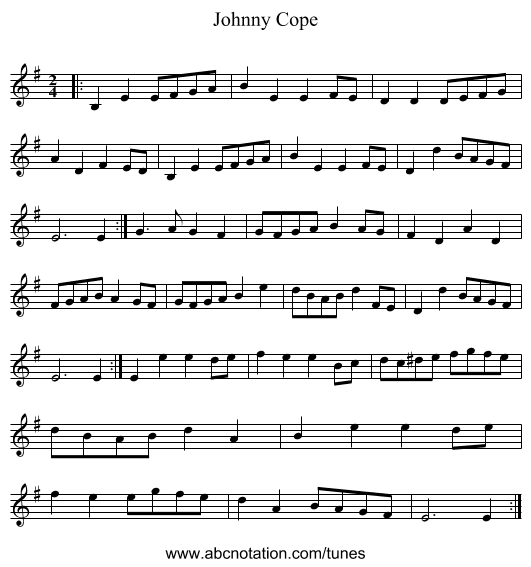 Johnny Cope - staff notation