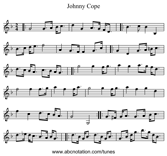 Johnny Cope - staff notation