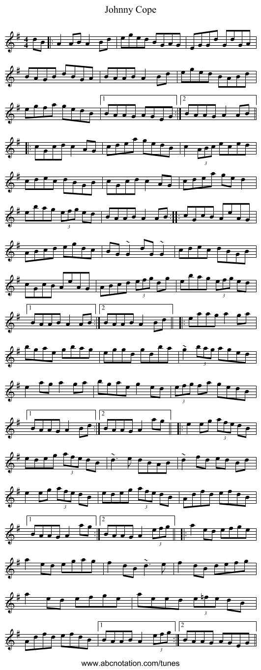 Johnny Cope - staff notation