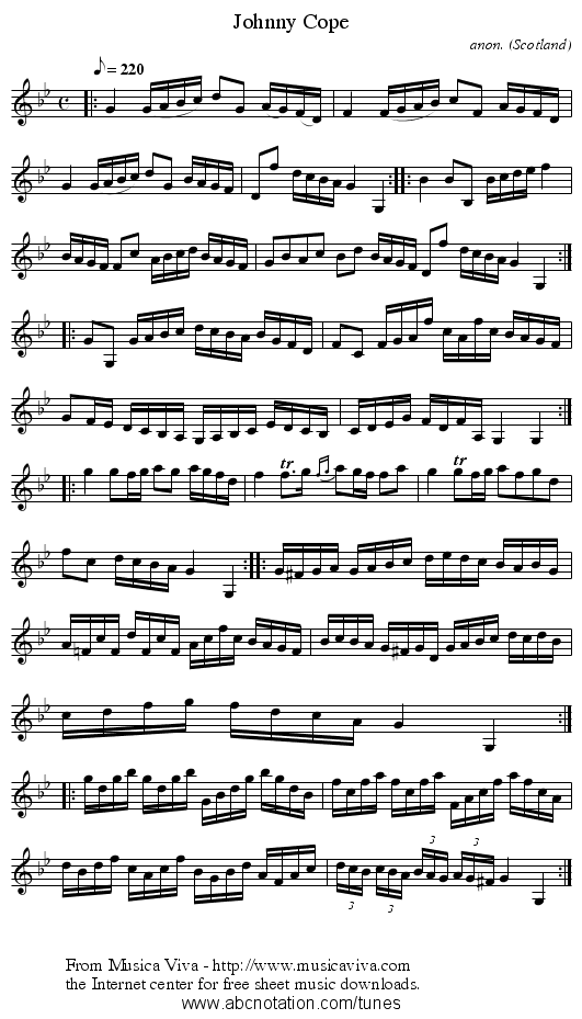Johnny Cope - staff notation
