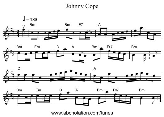Johnny Cope - staff notation