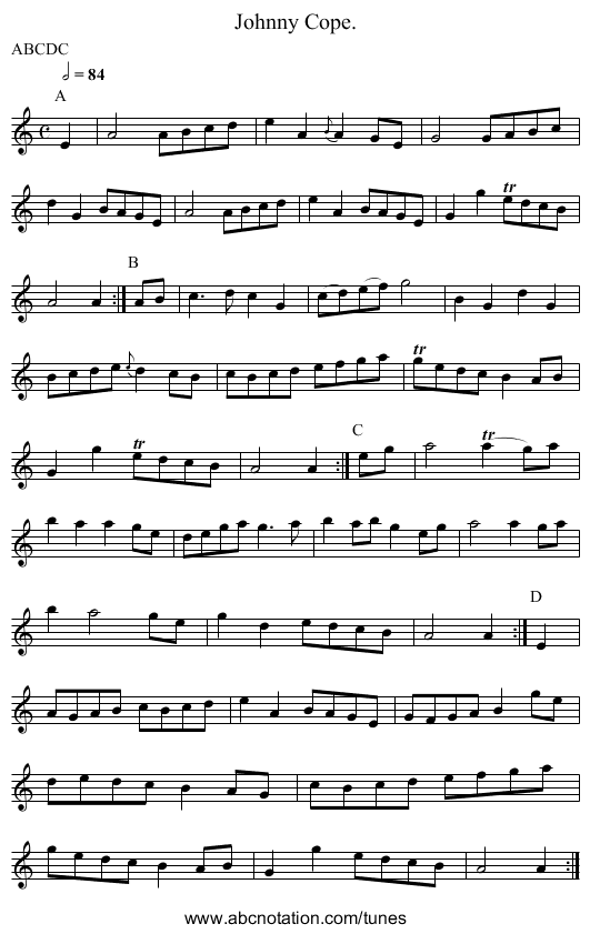 Johnny Cope. - staff notation