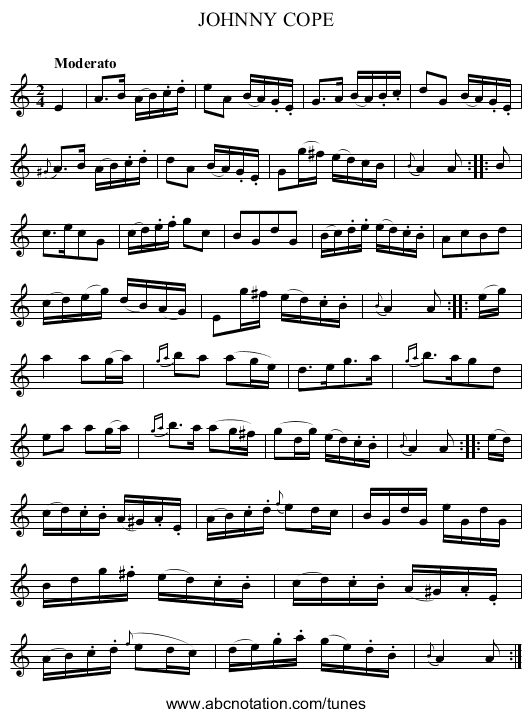 JOHNNY COPE - staff notation