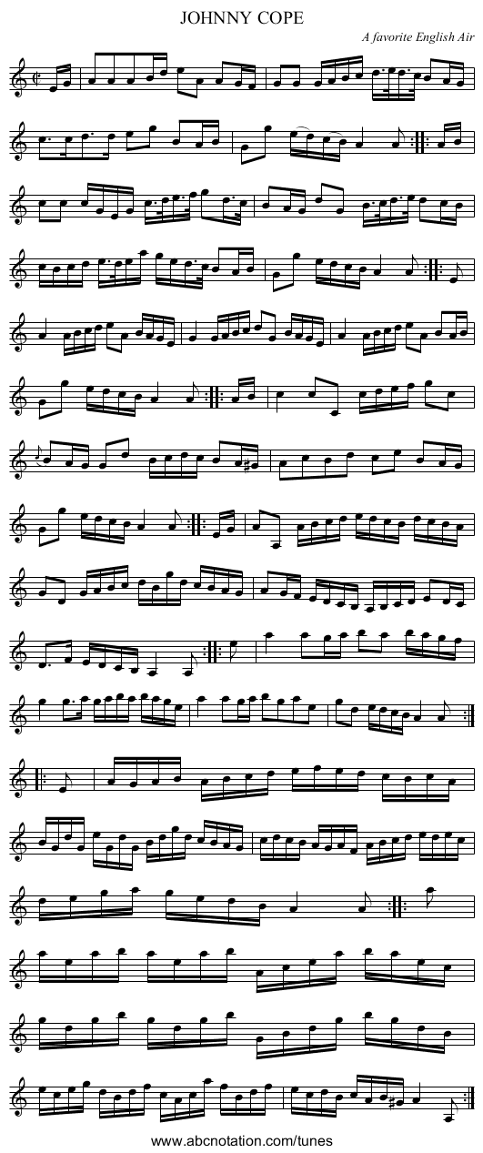 JOHNNY COPE - staff notation