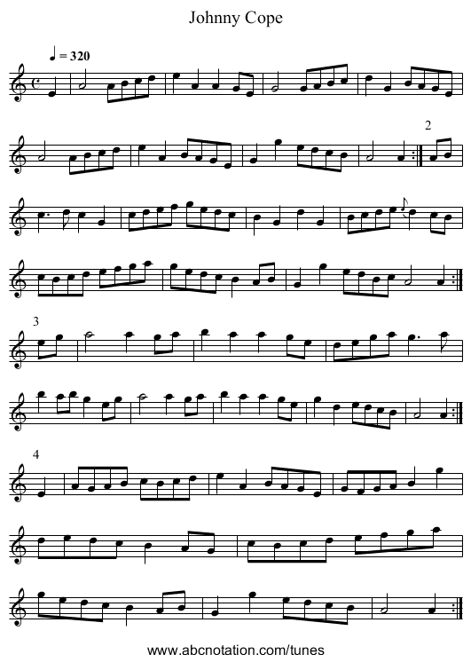 Johnny Cope - staff notation