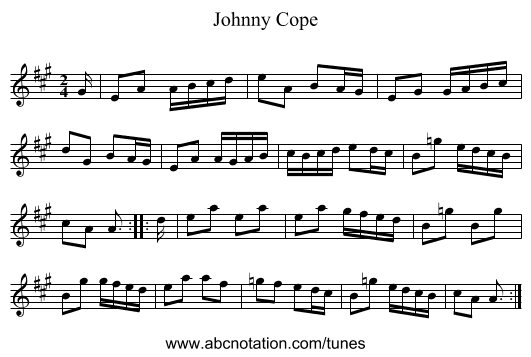 Johnny Cope - staff notation