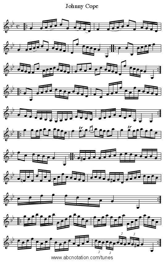 Johnny Cope - staff notation