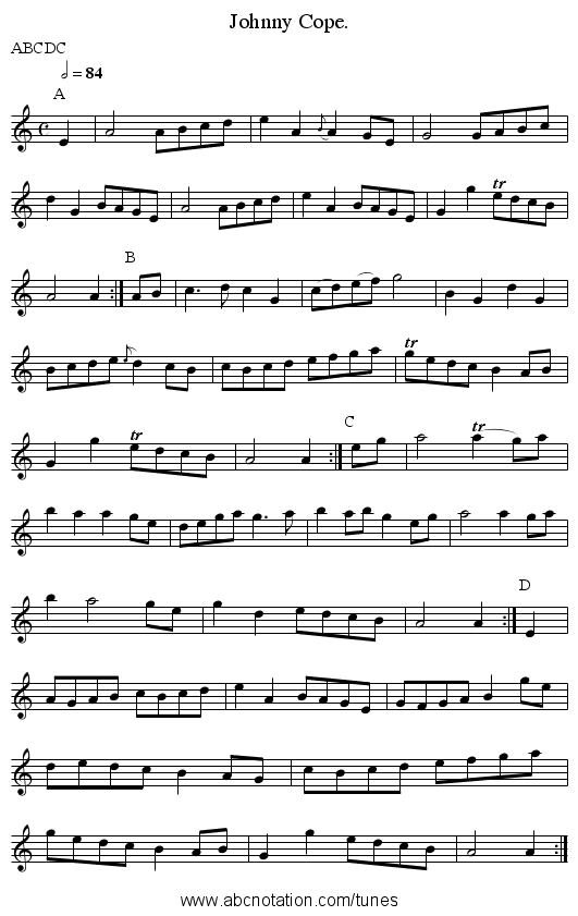 Johnny Cope. - staff notation