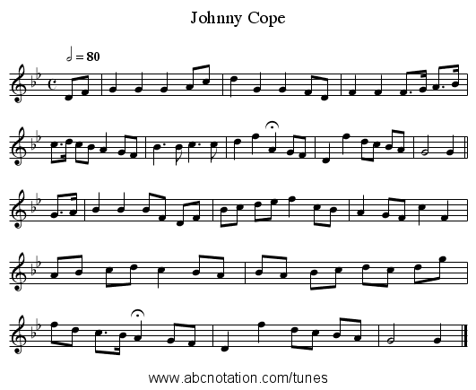 Johnny Cope - staff notation