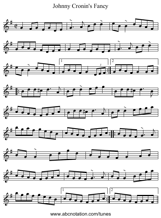 Johnny Cronin's Fancy - staff notation