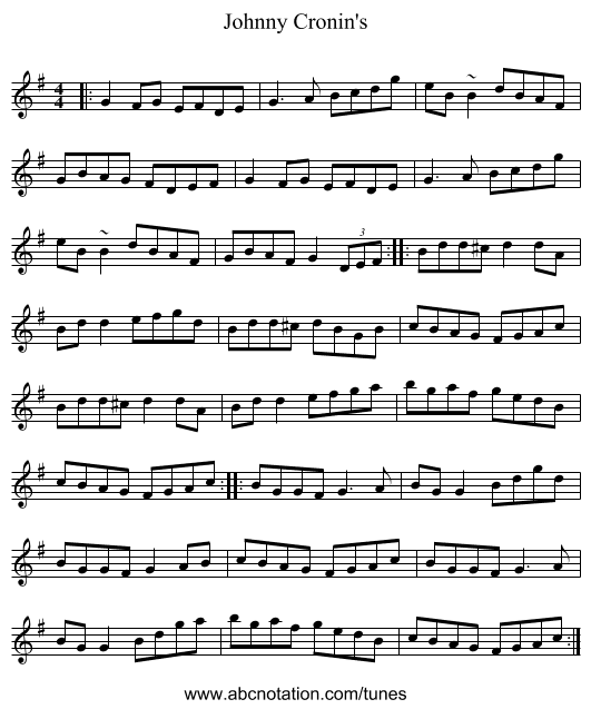 Johnny Cronin's - staff notation