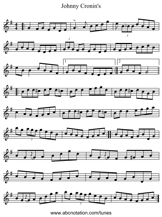 Johnny Cronin's - staff notation