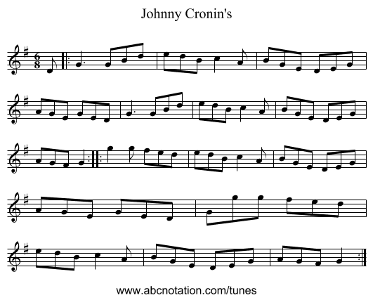 Johnny Cronin's - staff notation