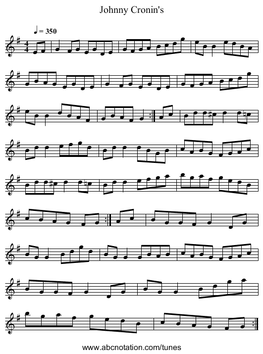 Johnny Cronin's - staff notation