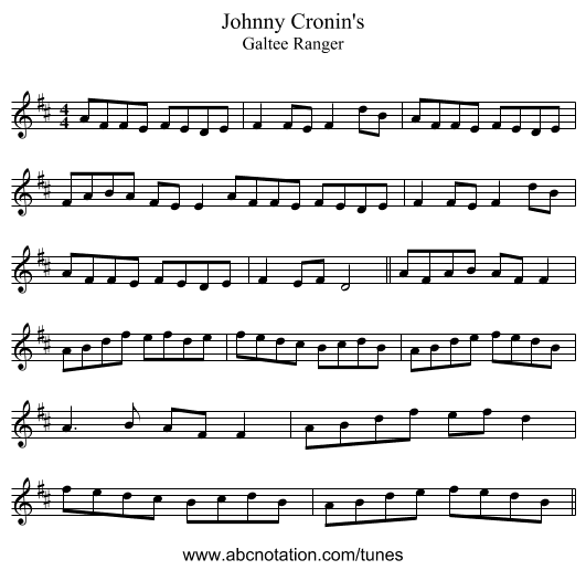 Johnny Cronin's - staff notation