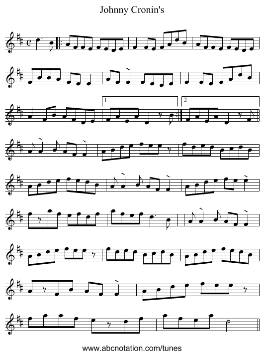 Johnny Cronin's - staff notation