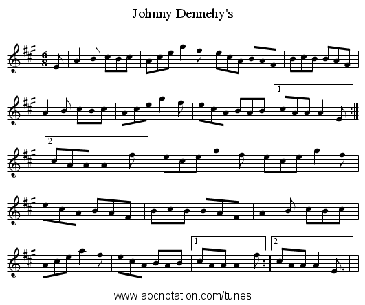 Johnny Dennehy's - staff notation