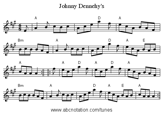 Johnny Dennehy's - staff notation