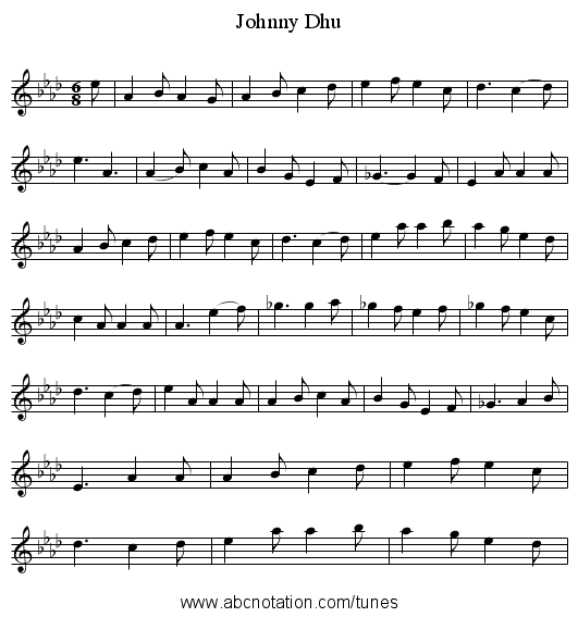 Johnny Dhu - staff notation