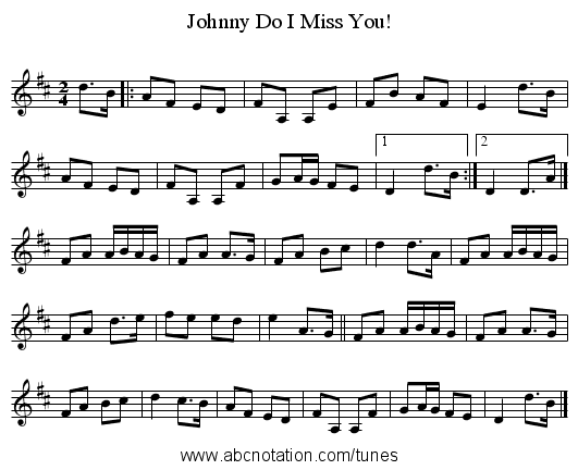 Johnny Do I Miss You! - staff notation