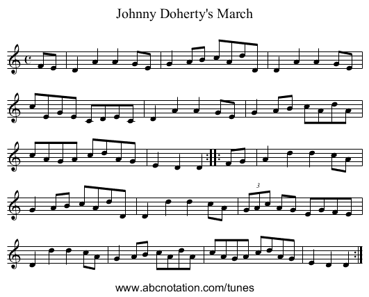 Johnny Doherty's March - staff notation