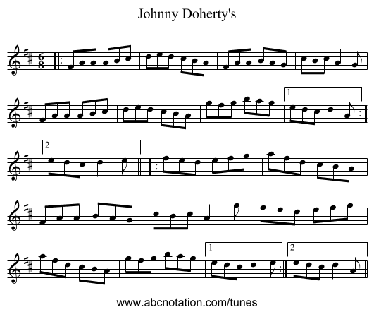 Johnny Doherty's - staff notation