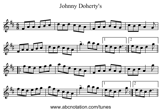 Johnny Doherty's - staff notation