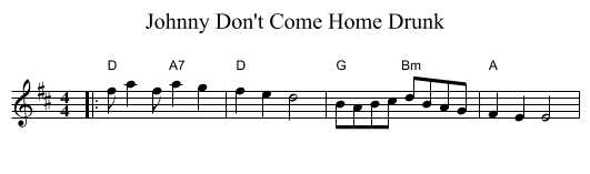 Johnny Don't Come Home Drunk - staff notation