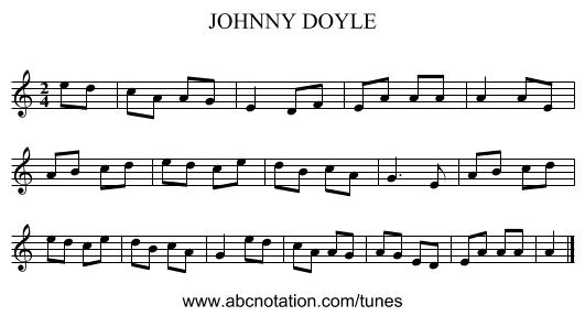 JOHNNY DOYLE - staff notation