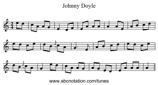 Johnny Doyle - staff notation