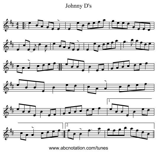 Johnny D's - staff notation