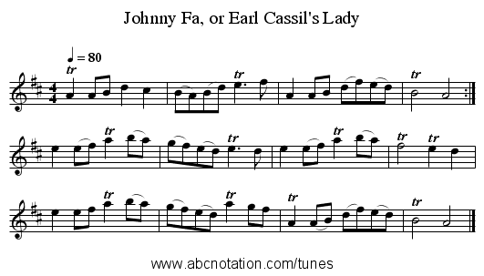 Johnny Fa, or Earl Cassil's Lady - staff notation
