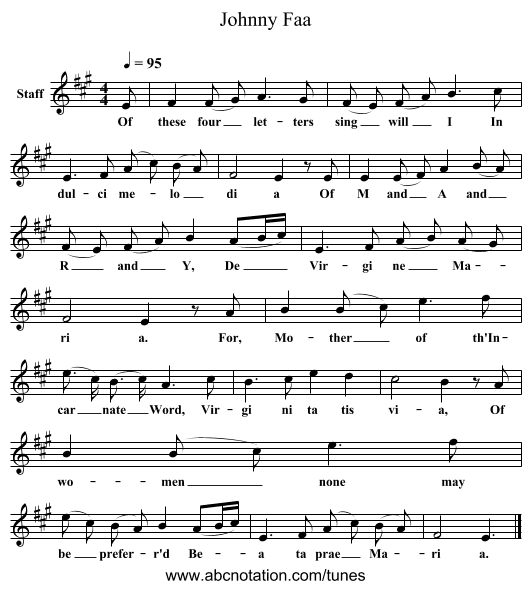 Johnny Faa - staff notation