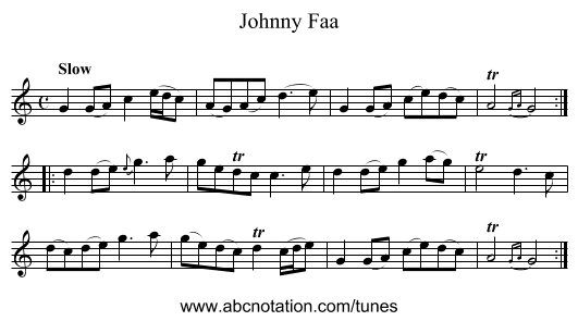 Johnny Faa - staff notation